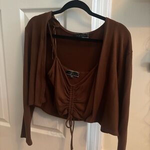 Blue Blush Chocolate Ruched Top and Cardigan Set (S)
